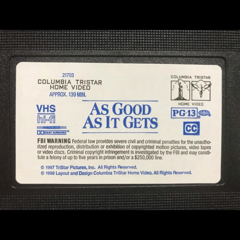 VTG As Good As It Gets 1998 VHS Video - UNTESTED